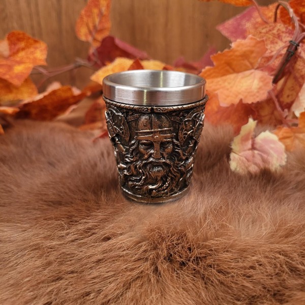 Wikinger Schnapsbecher mit Edelstahleinsatz - handbemalt