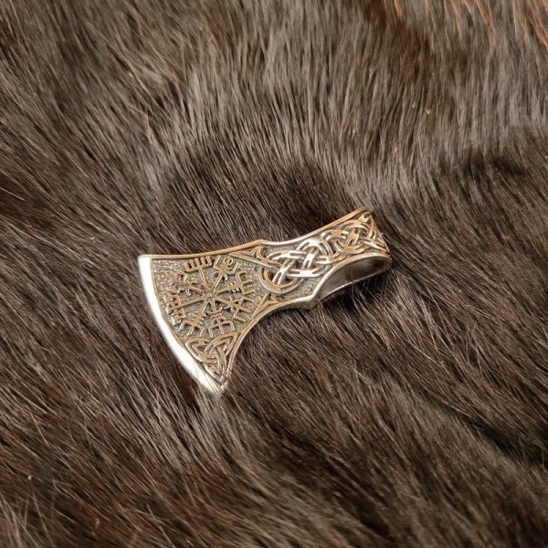 Asatru Amulett Mammenaxt mit Vegvisir aus Silber