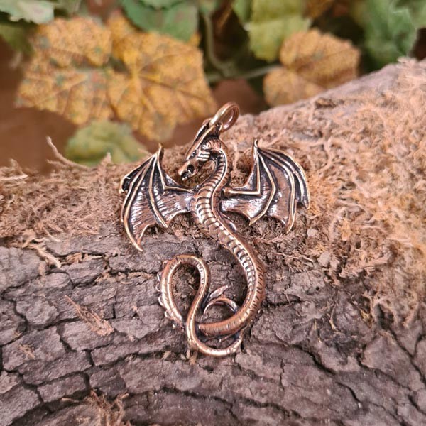 Fantasy Amulett Drache aus Bronze