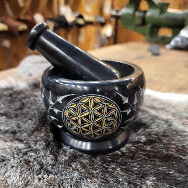 Mörser Blume des Lebens mit Schlegel aus Speckstein