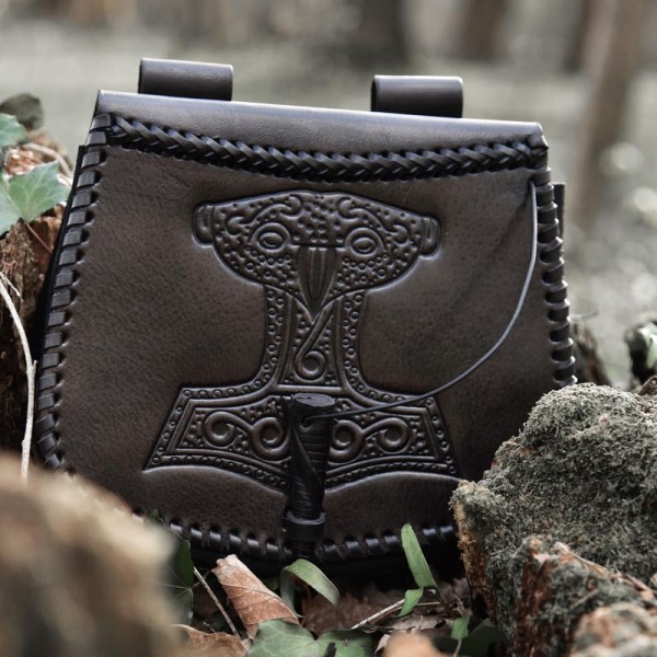 Wikinger Gürteltasche mit Thorshammer Prägung aus Leder
