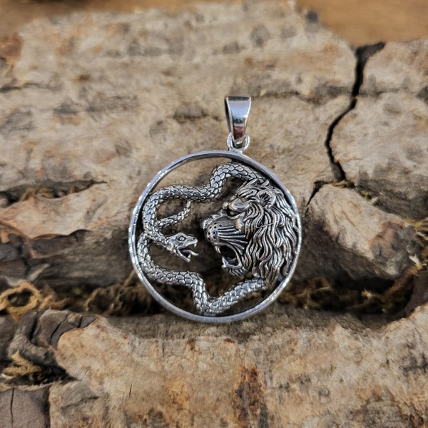 Amulett Löwe und Schlange aus 925er Sterling Silber