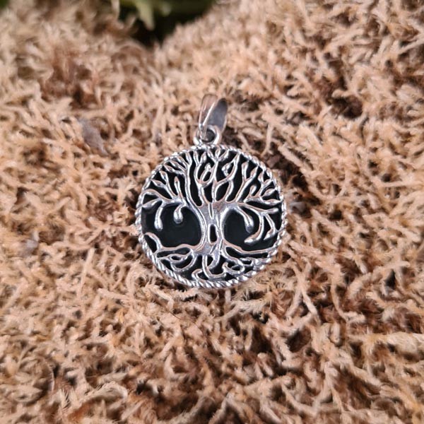Anhänger Lebensbaum mit Onyx aus Silber