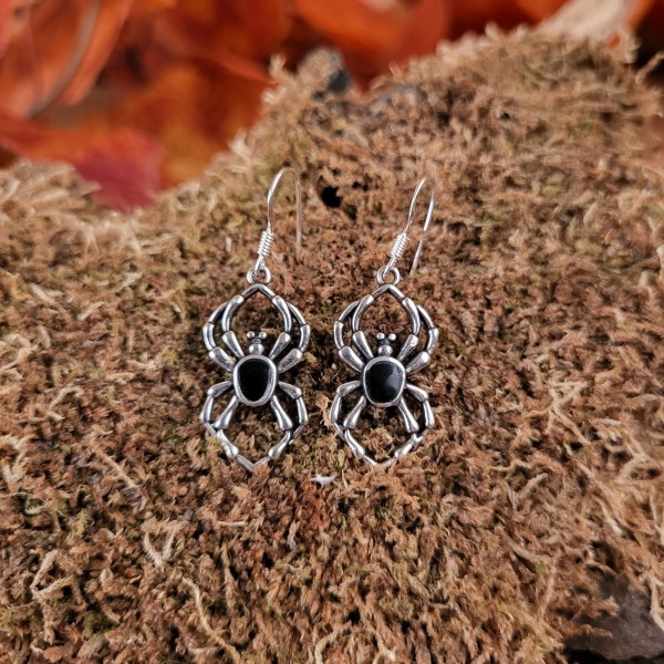 Gothic Ohrringe Arachne mit Onyx aus Silber