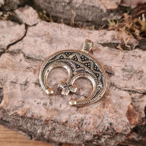 Slawen Schutzamulett Lunula mit Kreuz aus Bronze - Replik