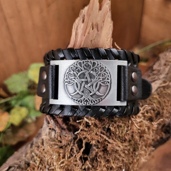 Wicca Armband Drudenfuß mit Lebensbaum schwarz