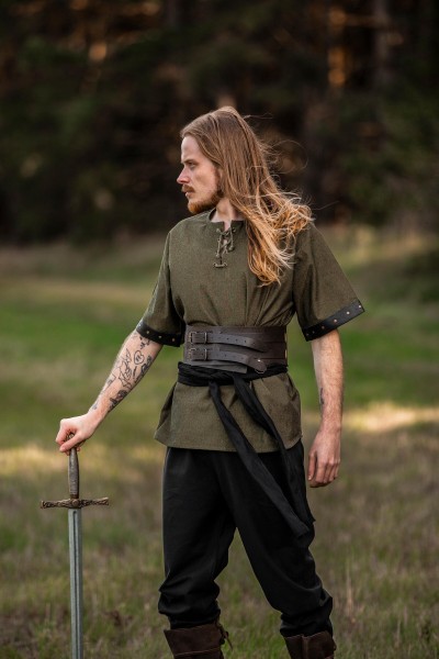 Kurzarmhemd mit Lederapplikationen