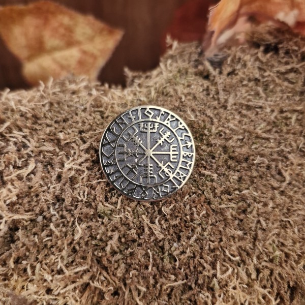 Asatru Brosche Vegvisir mit Runen aus Bronze