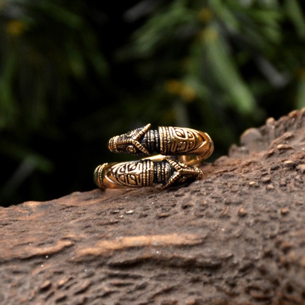Wikinger Ring Drachenkopf aus Bronze