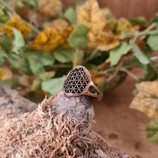 Mittelalter Ring Blume des Lebens aus Bronze