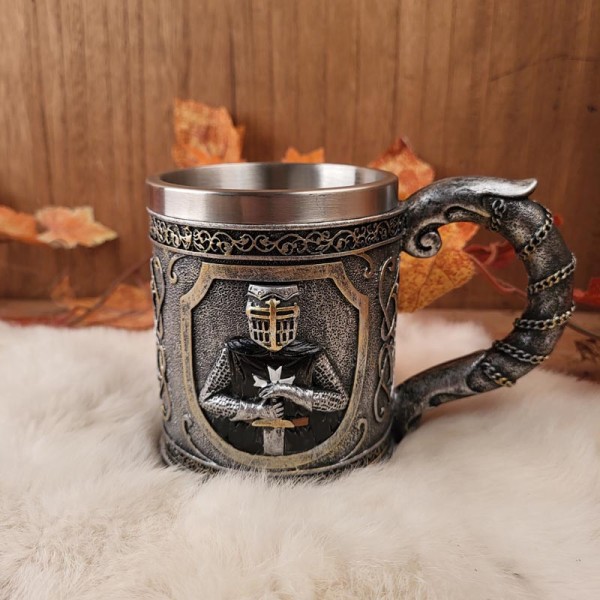 Kreuzritter Krug Johanniter mit Edelstahleinsatz - handbemalt