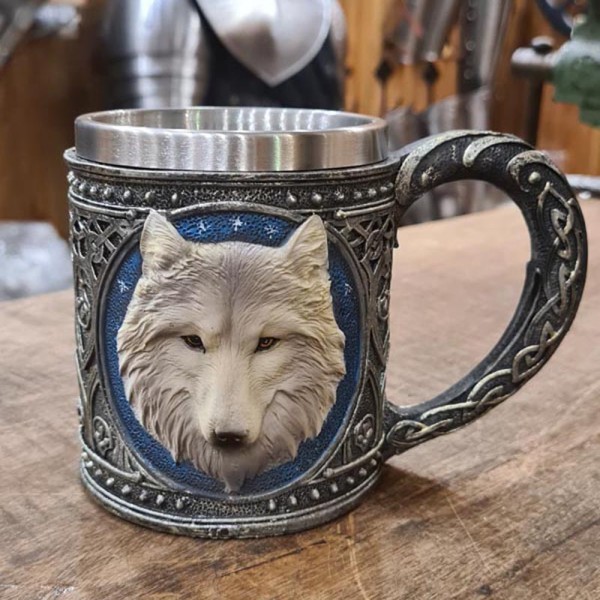 Fantasy Krug Wolfskopf - handbemalt