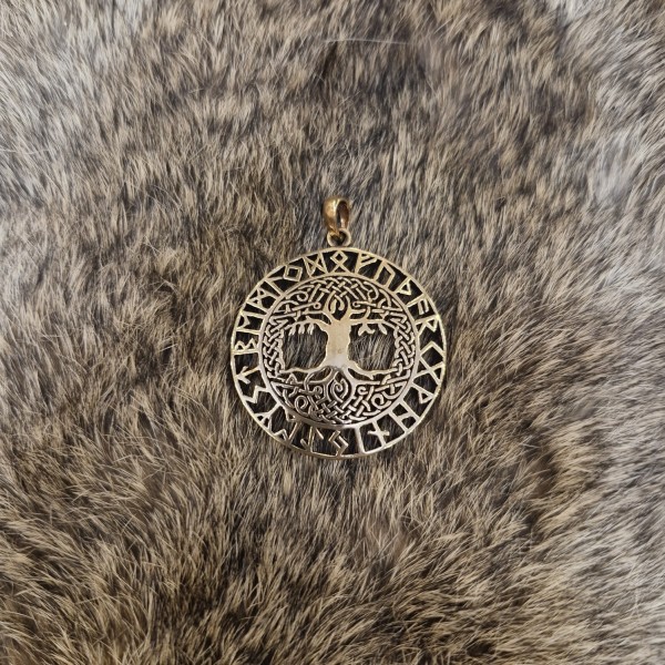 Amulett Yggdrasil mit Runen aus Bronze