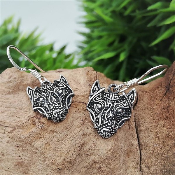 Ohrschmuck Keltischer Wolfskopf aus Silber