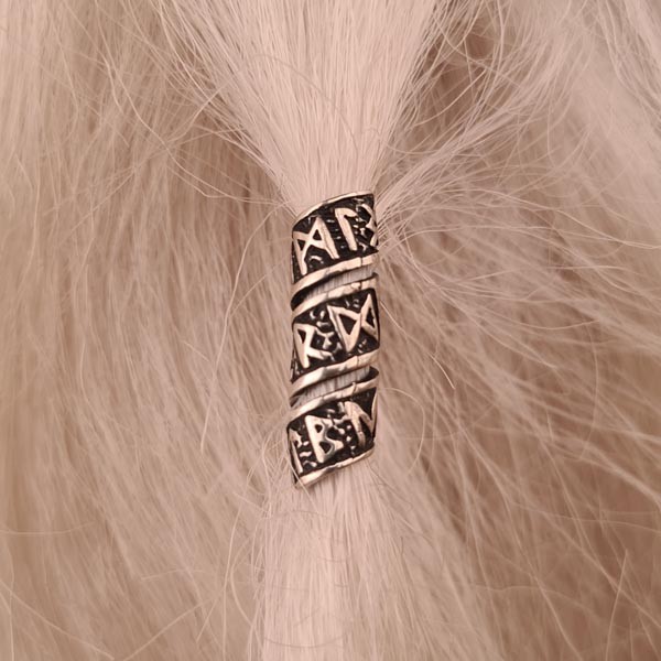 Wikinger Haar & Bartperle Runenband aus Silber