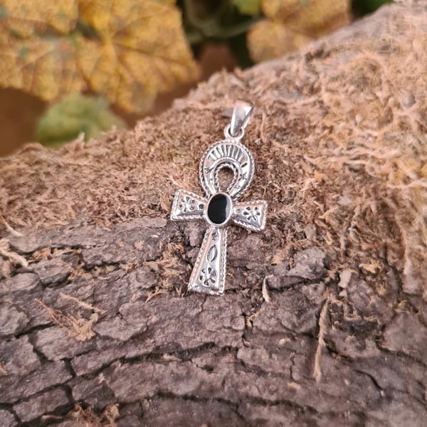 Ägyptisches Amulett Anch mit Onyx aus Silber