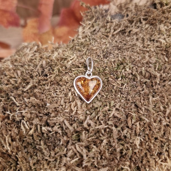 Amulett Herz mit Bernstein aus 925 rhodiniertem Silber