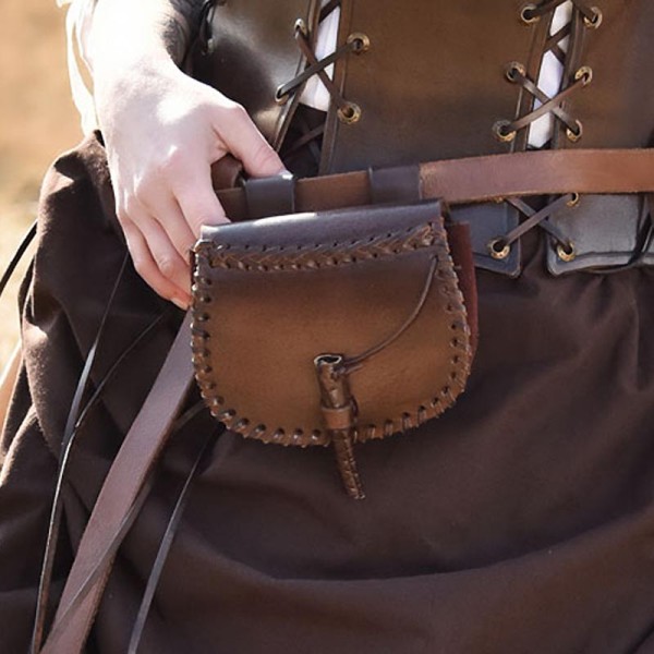 Kleine Frühmittelalter Gürteltasche aus Leder braun