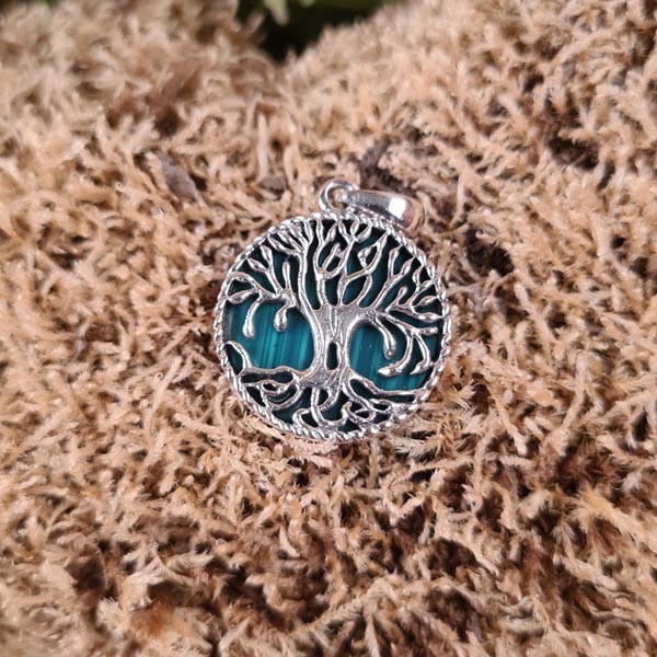 Amulett Lebensbaum mit Malachit aus Silber